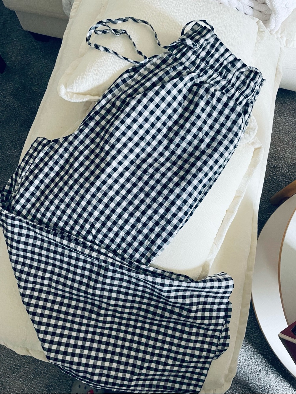 Gingham Drawstring Lounge Pants - Black & White